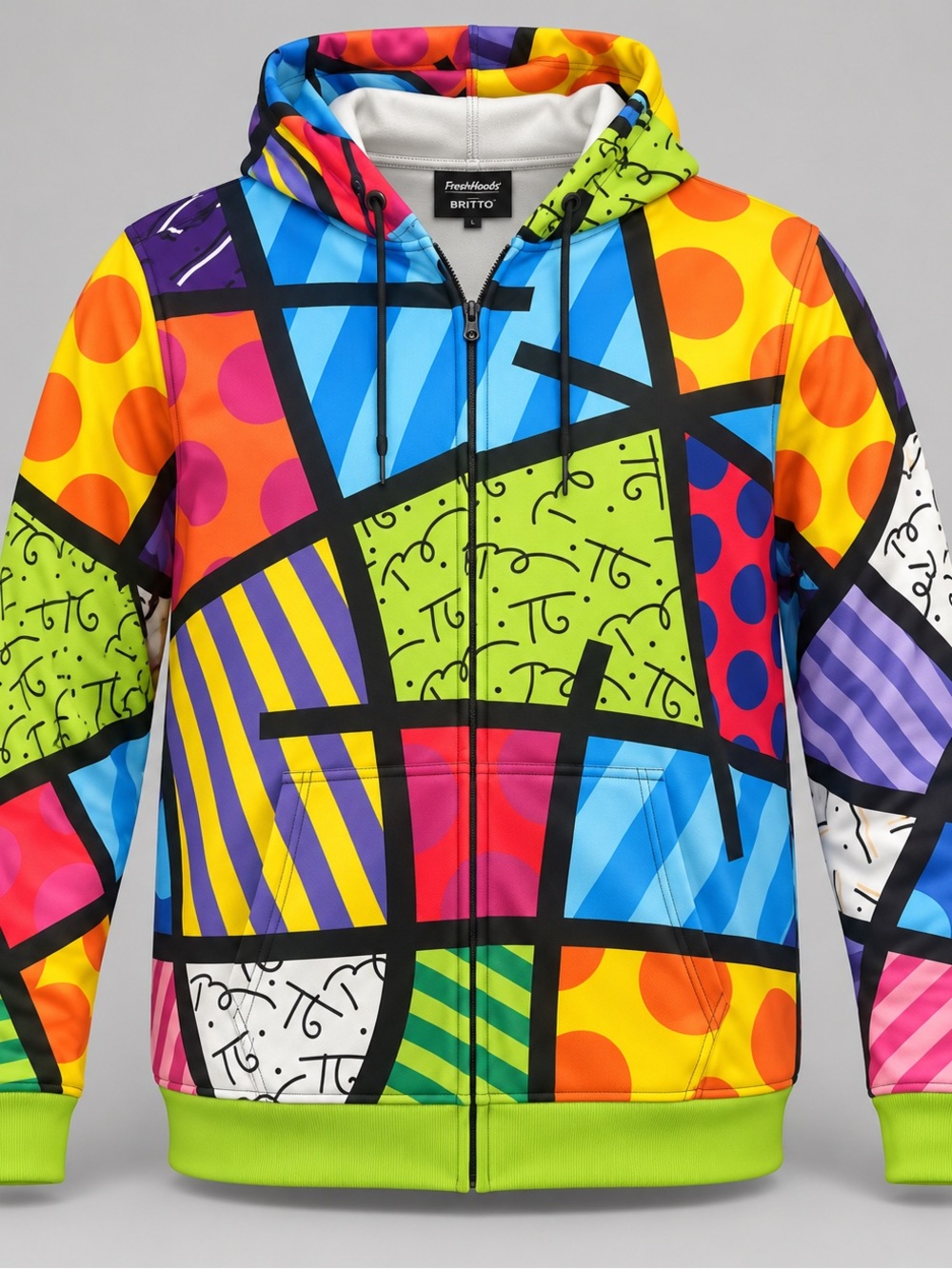 FreshHoods Britto Hoodie 3XL Full Zip Colorblock Pop Art Graphic Streetwear